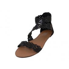 W5200L-B - Wholesale Women's "EasyUSA" Soft Floral Design Upper With Ankle Strip Sandals ( *Black Color ) 